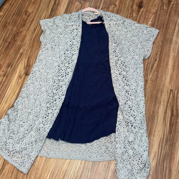 Coldwater Creek womens cardigan XXL  20w 22w crochet knit duster grey silver - Picture 7 of 8